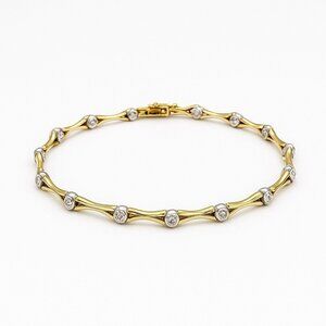 Vintage 14K Yellow Gold Diamond Tennis Bracelet Two Tone X Link Solid Gold 8g